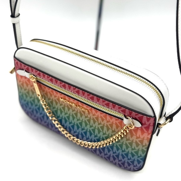Michael Kors Jet Set Large Rainbow Signature Logo Crossbody Bag Rainbow - Picture 7 of 12